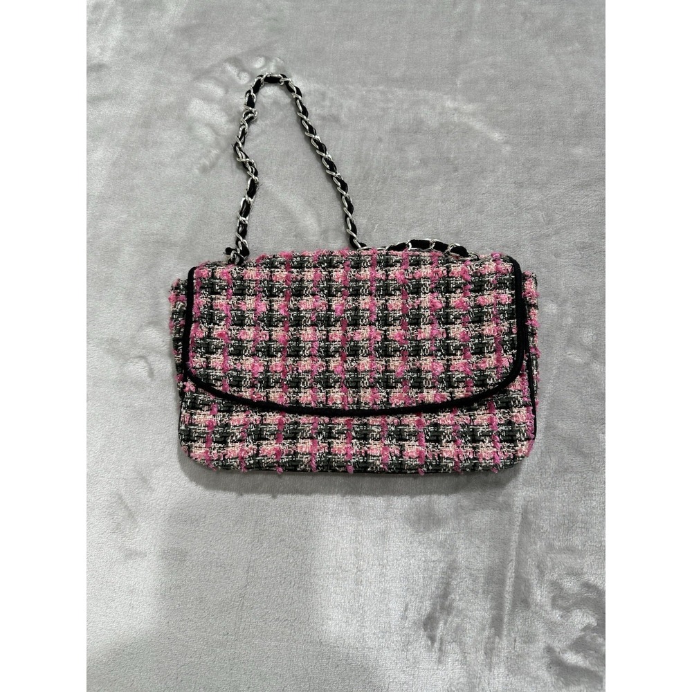 Realities Purse Pink Y2K Tweed Mini Flap Handbag Short Strap Tweed Clueless EUC